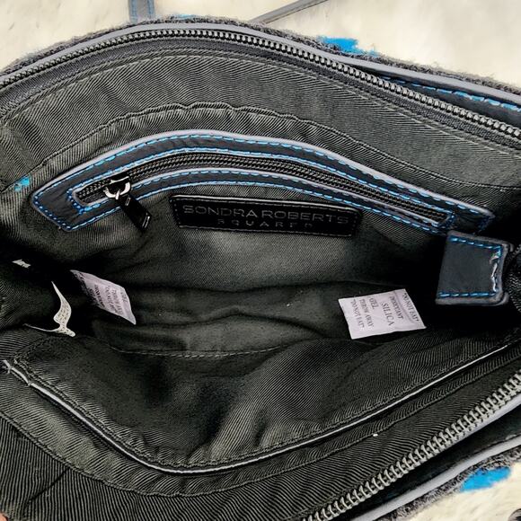 Sondra Roberts NWT Felt Pompom Clutch Crossbody Bag Grey Blue Polka Dot Wool - Picture 9 of 12